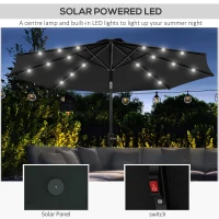 Outsunny 2.7m Outdoor Patio Garden Umbrella Parasol with Tilt Crank and 24 LEDs Lights, Black(m-4)