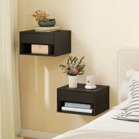 HOMCOM Lot de 2 tables de chevet murales, tables de nuit, tiroir, compartiment ouvert, plateau, 37 x 32 x 21 cm, noir(m-2)