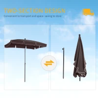 Outsunny Garden Parasol Umbrella, Outdoor Market Table Umbrella with Ruffles & Aluminium Pole, Rectangular Tilting Parasol Sun Shade Canopy, 2 x 1.3m, Brown(m-5)