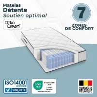 Matelas 90 x 190 cm - Hauteur 19 cm - 380 ressorts ensachés - 7 zones - Equilibré - réversible - fabriqué en Belgique(m-5)