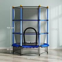HOMCOM Tappeto Elastico per Bambini con Rete di Sicurezza e Pali Imbottiti Età 3-10 Anni, Ø140 x 190 cm, Blu(m-3)