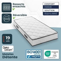 Matelas 90 x 190 cm - Hauteur 19 cm - 380 ressorts ensachés - 7 zones - Equilibré - réversible - fabriqué en Belgique(m-3)
