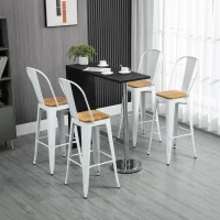 HOMCOM Lot de 4 tabourets de bar industriel avec dossier repose-pied hauteur assise 76 cm métal blanc(m-9)