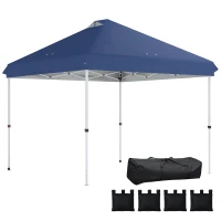Outsunny 3 x 3 m Pop Up Gazebo with Wheels, UPF50+ One-Touch Outdoor Garden Party Tent Marquee Wedding Awning Canopy, Dark Blue(m-10)