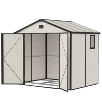 Outsunny 7.9ft x 6.2ft Recycled Garden Shed with Aluminium Frame and Plastic,  Wall Shed with Foundation, Waterproof and Rustproof - Cream White(m-12)