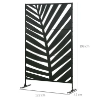 Outsunny Decorative Privacy Screen with Stand, 6.5FT Freestanding Metal Outdoor Divider, Decorative Privacy Panel with Expansion Screws for Garden Patio Pool Hot Tub, Banana Leaf Style, Black(m-3)