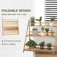 Outsunny 3-Tier Plant Stand, Plant Shelf Rack, Folding Bamboo Display Stand, 98x37x96.5cm, Natural(m-5)