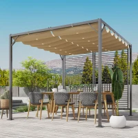Outsunny 3 x 2.8m Metal Pergola, with Retractable Fabric Roof - Beige(m-2)