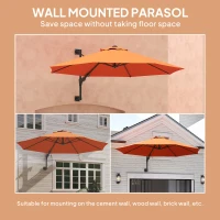 Outsunny 3(m) Wall-Mounted Parasol Shade, with Handle - Orange(m-8)