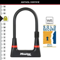 Antivol Vélo U - MASTER LOCK - 8279EURDPRO - Acier Cémenté, Clé, Certifié(m-4)