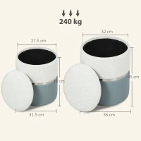HOMCOM Nesting Round Ottoman with Storage Set of 2 - Cream/Grey(m-3)