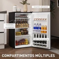 HOMCOM Nevera Pequeña con Congelador 91L Silenciosa Puerta Reversible Temperatura Regulable y Estantes Ajustables Negro(m-6)