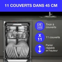 Lave-vaisselle pose libre - CONTINENTAL EDISON - CELV1145B - 11 couverts - 45 cm - 45 dB  - Noir(m-5)