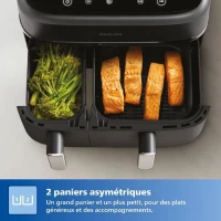 Friteuse sans huile - PHILIPS - NA351/00 - Airfryer Série 3000 double panier 9L - 8 préréglages - 2750W - Noir/Argent(m-3)