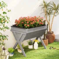 Outsunny Wooden Raised Garden Bed with Bed Liner, Elevated Planter Box with Legs, Light Grey(m-8)