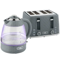 HOMCOM Kettle and Toaster Set, 1.7L 3000W Rapid Kettle with Strix Thermostat, 4 Slice Toaster with 7 Browning Controls, Grey(m-1)