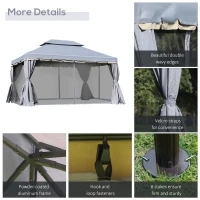 Outsunny 3 x 4m Aluminium Garden Gazebo, Marquee Canopy Shelter Pavilion Party Tent with Nets and Curtains for Garden and Deck, Grey(m-5)