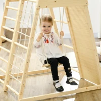 HOMCOM Ensemble d'escalade 5 en 1 avec balançoire mur d'escalade corde et grimpe en bois barres de singe pour enfants(m-7)