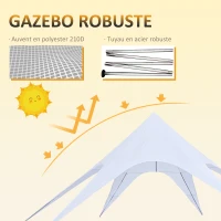 Outsunny Tente de Jardin XXL en étoile bâche Anti-Pluie Voile d'ombrage Toile de Camping 10 x 10 x 4 m Polyester Haute densité 210D imperméable bleu clair(m-4)