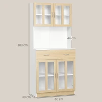 HOMCOM Buffet haut de Cuisine Armoire de Cuisine Multi-Rangement 4 Portes vitrine Verre avec étagère tiroir Coulissant Grand Plateau en Bois Blanc Aspect chêne Clair(m-3)