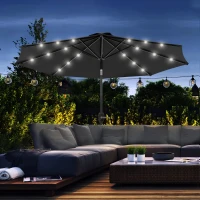 Outsunny 2.7m Outdoor Patio Garden Umbrella Parasol with Tilt Crank and 24 LEDs Lights, Black(m-2)