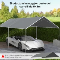 Outsunny Copertura di Ricambio 6x3 m in PE Grigio Scuro Anti-UV per Carport Auto con Corde Elastiche(m-4)