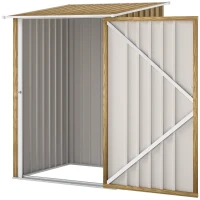 Outsunny Abri de Jardin 0.92m² en Acier Galvanisé, Cabanon de Rangement avec Porte Battante Verrouillable, Toit Incliné, 100x104x160 cm, Brun Clair Effet Bois(m-1)