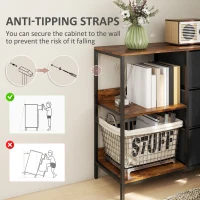 HOMCOM Chest of Drawers Storage  Dresser Cabinet Organizer with 3 Fabric Drawers and 2 Display Shelves for Living Room, Bedroom, Hallway, Black(m-8)