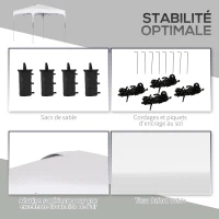 Outsunny Tonnelle de jardin 2,5 x 2,5 m barnum pliant Pop-up hauteur réglable sur 4 niveaux tissu Oxford anti UV50+ châssis acier sac de transport fourni blanc(m-7)