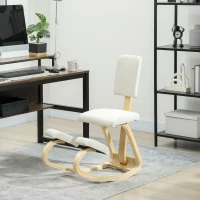 HOMCOM Siège assis genoux, tabouret ergonomique en bois à bascule avec dossier, chaise à genoux pour bureau à domicile, crème(m-10)