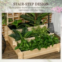 Outsunny 3 Tier Garden Planters with Trellis for Vine Climbing, Wooden Raised Beds, 95x95x110cm, Natural Tone(m-5)