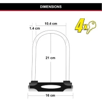 Antivol Vélo U - MASTER LOCK - 8279EURDPRO - Acier Cémenté, Clé, Certifié(m-6)