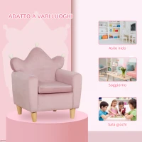 HOMCOM Poltrona per Bambini in Tessuto Effetto Velluto Rosa con Schienale a Corona, 50.2x41.9x57.8 cm(m-6)