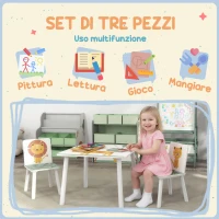 AIYAPLAY Set Arredo Cameretta con Tavolo e 2 Sedie per Bambini da 3-8 Anni con Fantasia con Animali, Verde(m-4)