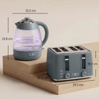 HOMCOM Kettle and Toaster Set, 1.7L 3000W Rapid Kettle with Strix Thermostat, 4 Slice Toaster with 7 Browning Controls, Grey(m-3)