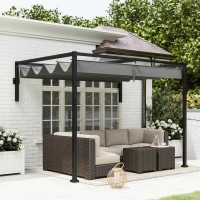 Outsunny 2 x 3(m) Lean To Steel Pergola, with Moving Fabric Canopy - Dark Grey(m-9)