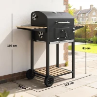 Outsunny Barbecue charbon de bois réglable en hauteur avec grille, couvercle, thermomètre, étagères, roues et décapsuleur, noir(m-3)