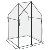 Outsunny Mini Greenhouse, Garden Tomato Growhouse with 2 Zipped Doors, Portable Indoor Outdoor Green House, 90 x 90 x 145cm, Clear(m-11)
