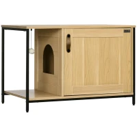 PawHut Maison de toilette pour chat style industriel porte entrée latérale boule suspendue châssis acier aspect bois clair(m-1)