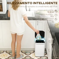 HOMCOM Bidone per Immondizia da 13L con Sensore e Spazio per Deodoranti, in Acciaio e PP, 24x24x41 cm, Bianco e Nero(m-4)