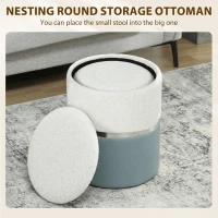HOMCOM Nesting Round Ottoman with Storage Set of 2 - Cream/Grey(m-4)