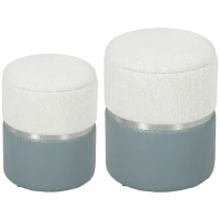 HOMCOM Nesting Round Ottoman with Storage Set of 2 - Cream/Grey(m-10)