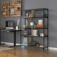 HOMCOM Bibliothèque meuble de rangement étagère à 5 niveaux cadre en acier style industriel - 120L x 30l x 161H cm(m-10)