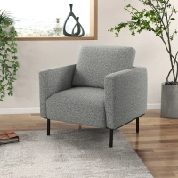 HOMCOM Fauteuil de salon fauteuil en tissu 1 place revêtement revêtement aspect lin pieds en acier 79 x 76 x 65 cm gris noir(m-10)