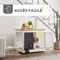 PawHut Cage pour chien cage chien intérieur avec 2 portes tableau noir pour chiens taille moyenne 20 kg 80 x 60 x 70 cm blanc(m-5)