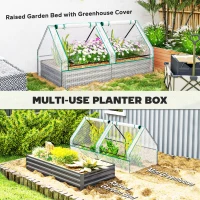 Outsunny Metal Planter Box with Cover, Raised Garden Bed with Greenhouse, for Herbs and Vegetables, White and Dark Grey(m-4)