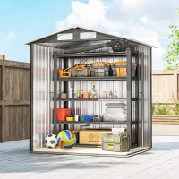 Outsunny Garden Metal Tool Storage Shed with Sliding Door, Sloped Roof and Foundation Kit, 152 x 132 x 188cm, Grey(m-8)