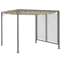 Outsunny 3 x 2.8m Metal Pergola, with Retractable Fabric Roof - Beige(m-10)