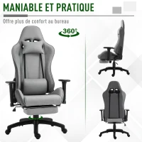 Vinsetto Fauteuil de bureau chaise de bureau manager grand confort repose-pied tétière + coussin lombaires intégrés dossier inclinable accoudoirs réglables lin gris(m-5)