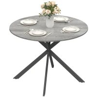 HOMCOM Table à manger ronde pour 4 personnes, table de cuisine style industriel avec pieds en acier, pour salle à manger, cuisine, gris(m-1)
